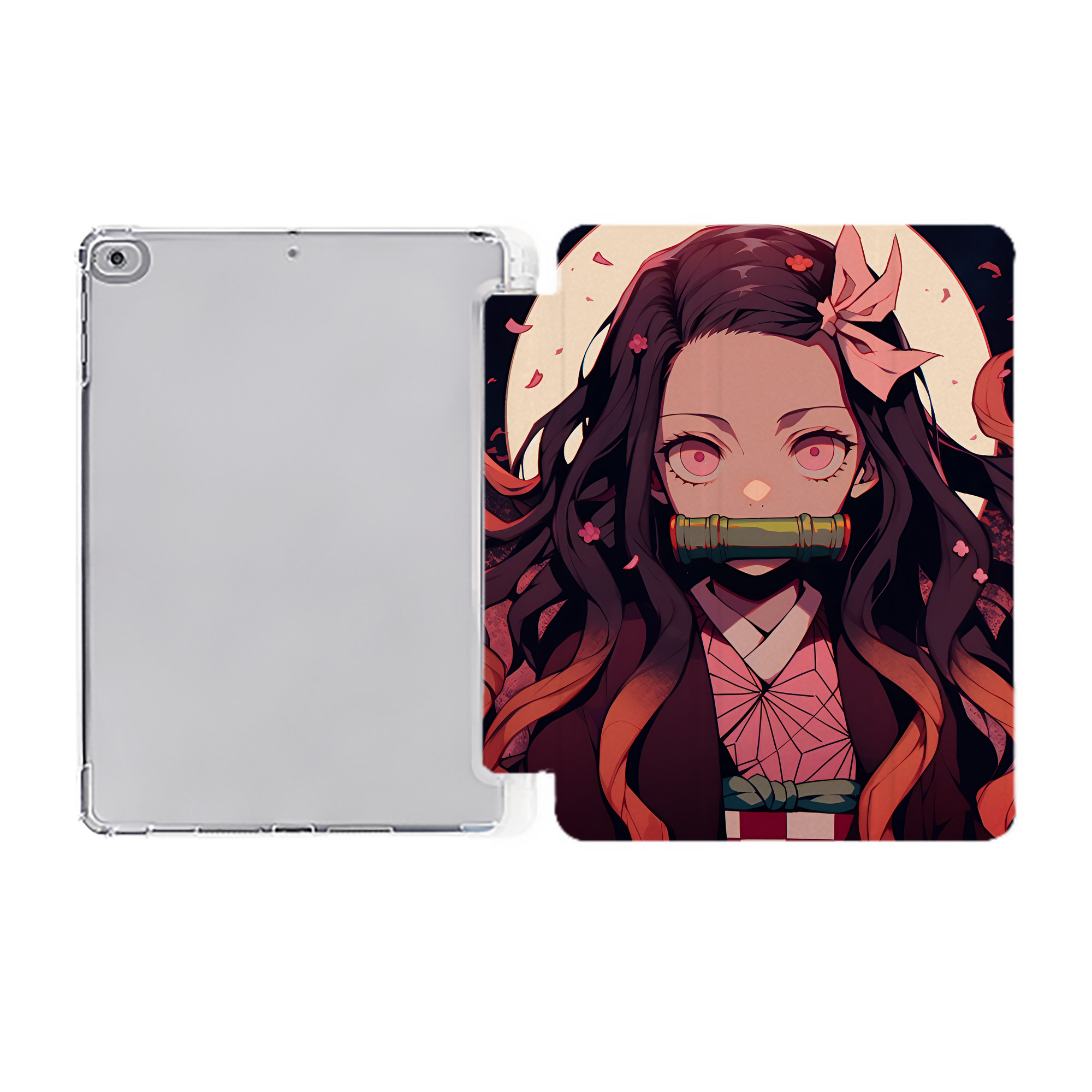 （画像用） 鬼滅の刃（きめつのやいば）竈門 禰󠄀豆子／かまど ねずこ Kamado Nezuko IPad ケース ペン収納付き 三つ折りスタンド PUレザー×シリコン 対応機種9.5/10.5/10.9インチ